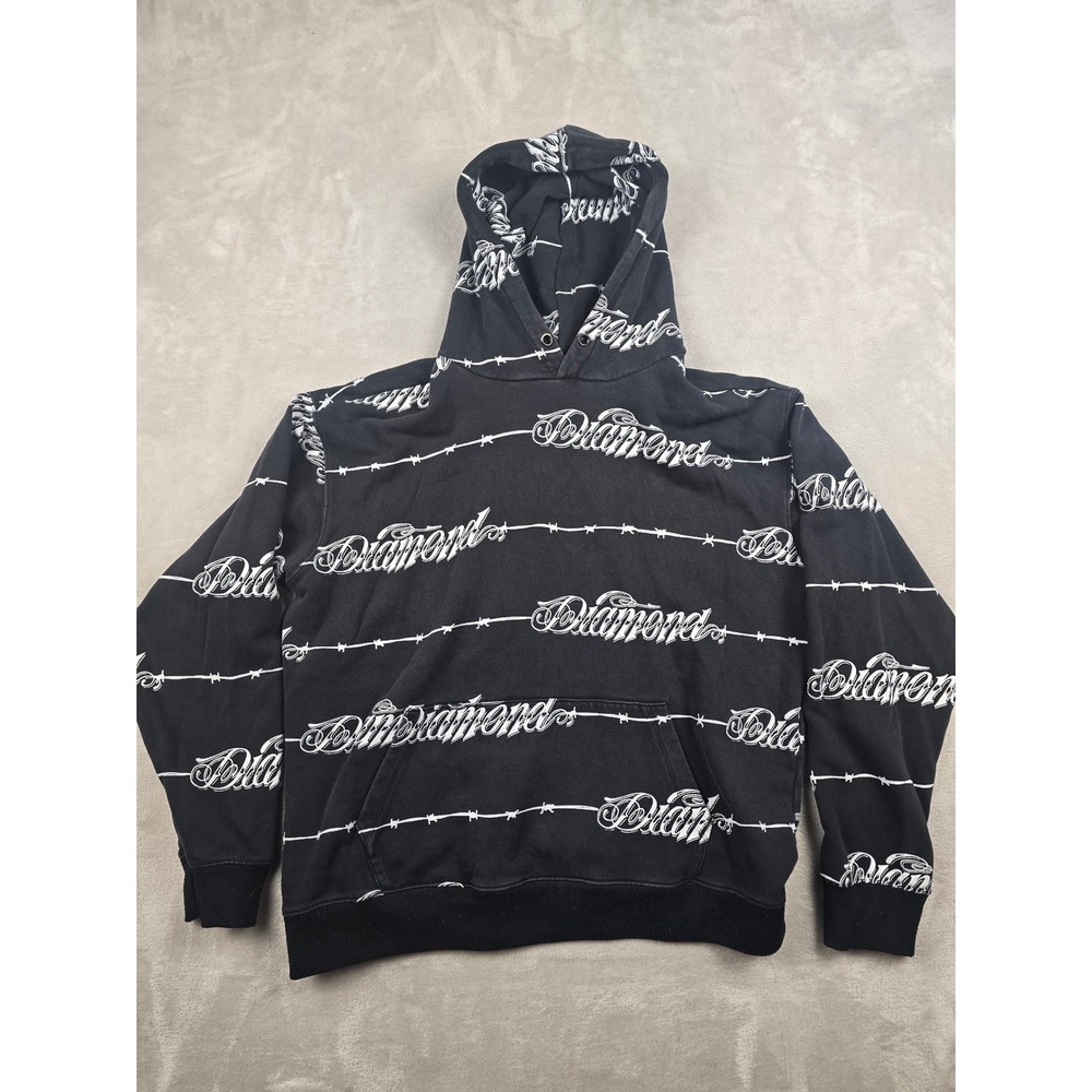 Diamond Supply Co Hoodie Mens XL Black Barbed Wire Script Logo‎ Sweatshirt Y2K